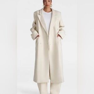 Women's Cream Long Double-Breasted Coat KBB